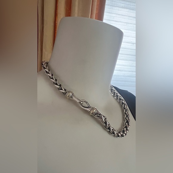 David Yurman Sterling Silver & 14k Gold 8mm Wide Wheat Chain Necklace 18” Long - Picture 4 of 8